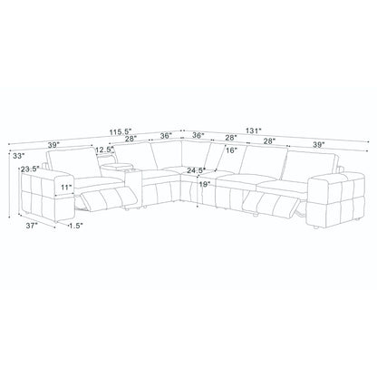 Upholstered Large Arms Sectional With Recliner Seats