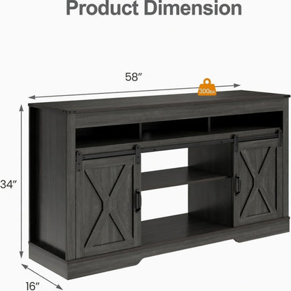 Farmhouse TV Stand With Sliding Barn Doors & Adjustable Storage