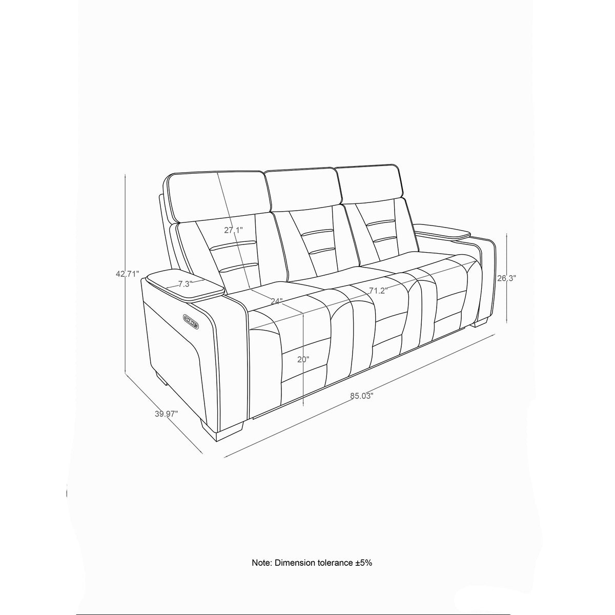 Austin - 3 Piece Reclining Sofa And Loveseat With Storage Arms - Gray