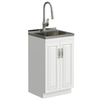 Darwin - Laundry Utility Sink And Cabinet With Sink And Pull Out Faucet - White