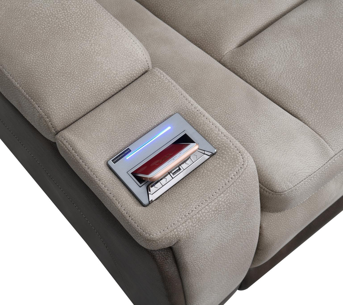 U78 - Power Reclining Chair With Power Headrest, Storage Arms / USB And Wireless Charger - Sand / Brown