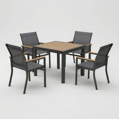Gray Aluminum Patio Dining Set With Textilene Chairs, 5 Piece All Weather Outdoor Table And Chair Set For Patio, Porch, Garden
