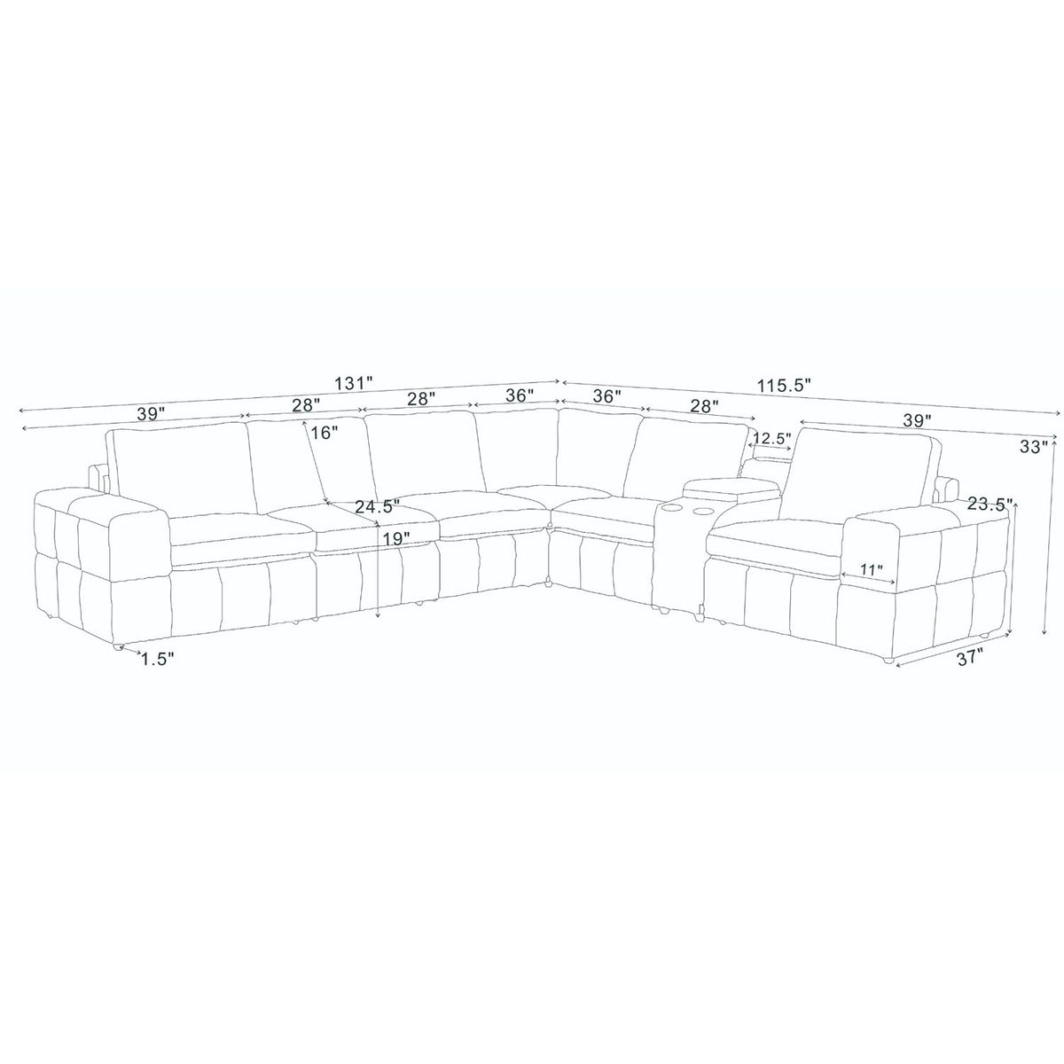 Modular Sectional With Large Square Arms