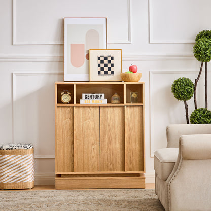 Fluted Sideboard Buffet Cabinet With 2 Doors And Adjustable Shelf, Storage Cabinet For Entryway
