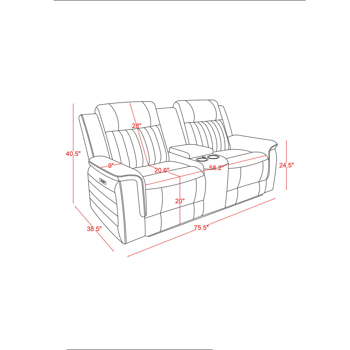 Ian - Power Reclining Sofa With LED Lighting, Surround Sound & Subwoofer - Charcoal