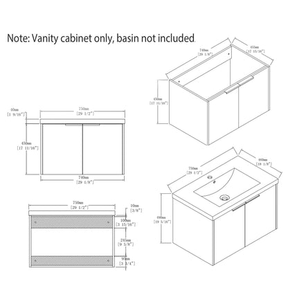 Floating Bathroom Vanity Cabinet & Soft Close Double Doors, Spacious Interior Storage, Wall Mounted, Cabinet Only