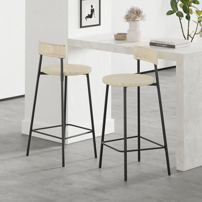 Boho Style Handwoven Paper Rope Counter Stools (Set of 2) - Creamy White