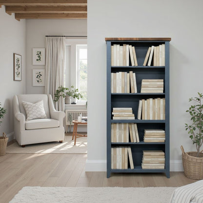 Nantucket - 5 Shelf Bookcase - Blue Denim / Whiskey