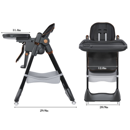Adjustable Baby High Chair 0-6 Years, Portable Infant Feeding Seat With Safety Belt, Silent Lockable Wheels