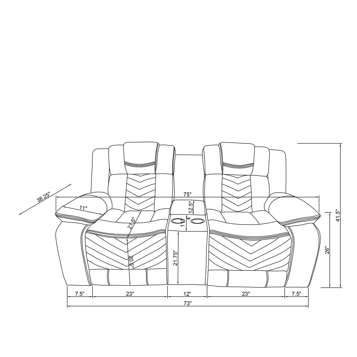 Raize - 10 Power Console Reclining Loveseat With LED And Immersive Sound - Gray