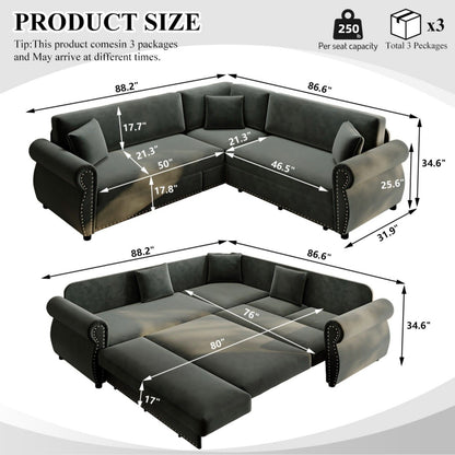 L-Shaped Sofa Couch With Pull-Out Bed
