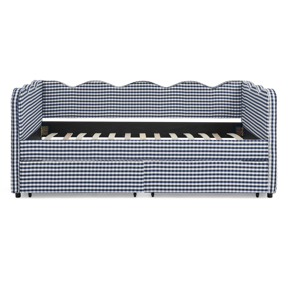 Gingham Daybed With USB Charging Port, Wave-Shaped Design