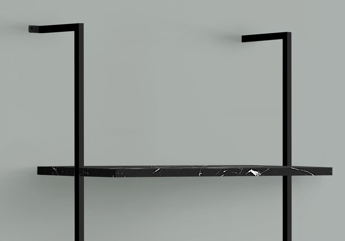 Bookshelf, Bookcase, Etagere, Ladder, 5 Tier, For Office, Marble Look Contemporary & Modern - Black