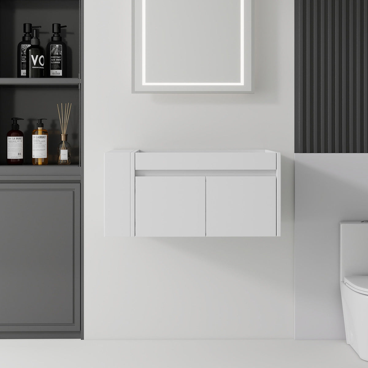 36" Floating Bathroom Vanity Cabinet, With Soft Close Double Doors, Wall Mounted, Cabinet Only - White