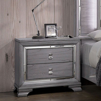 Nightstand With Mirror Trim - Light Gray