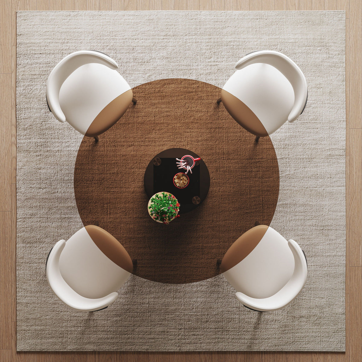 Round Dining Table With Tempered Glass Top - Black / Brown