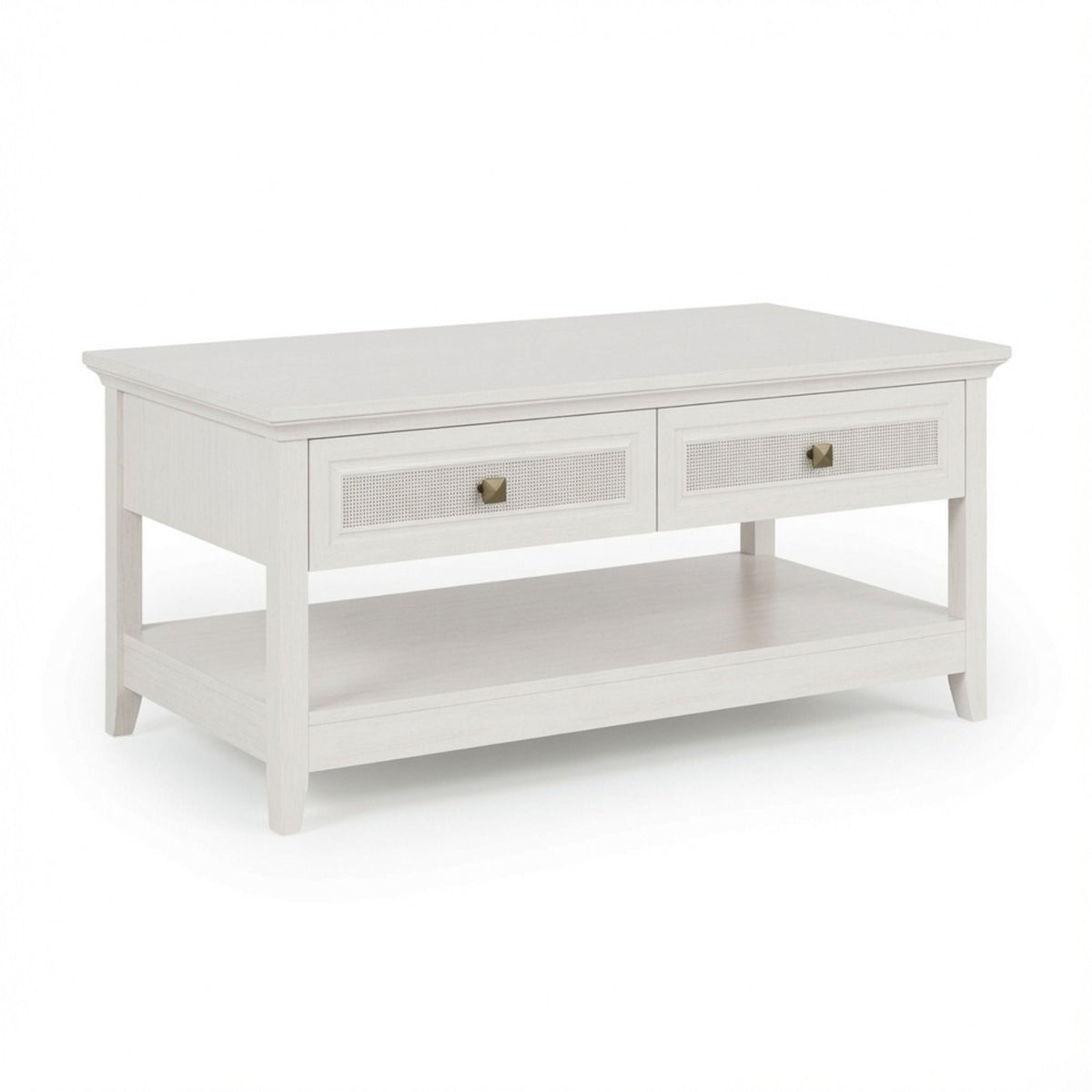 Coffee Table With Drawers & Storage Shelf - White