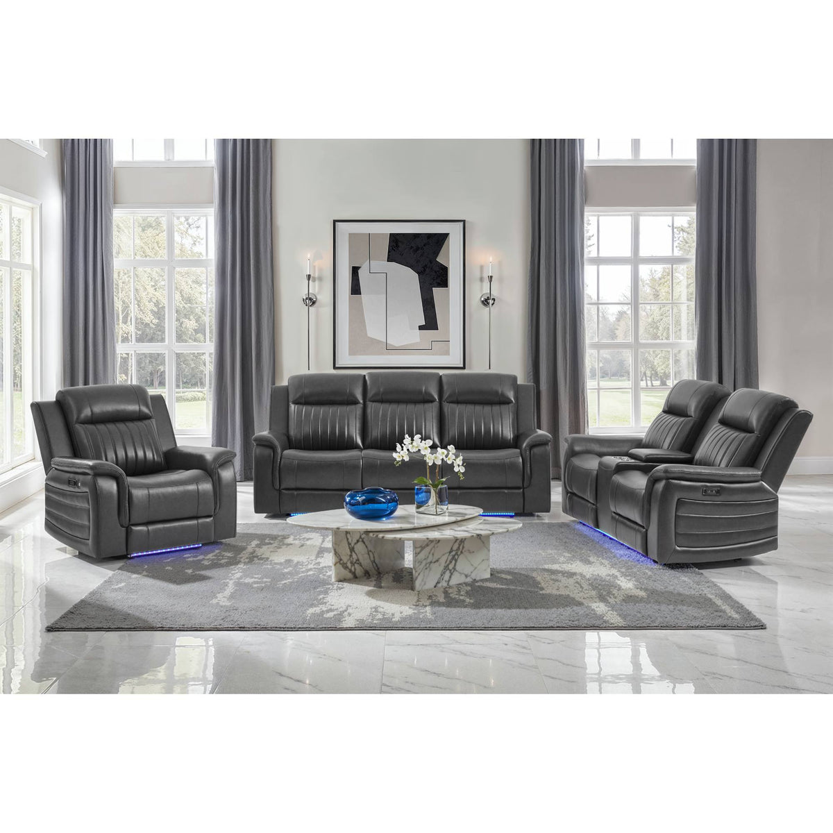 Ian - Power Recliner With Welt And LED Lighting - Charcoal
