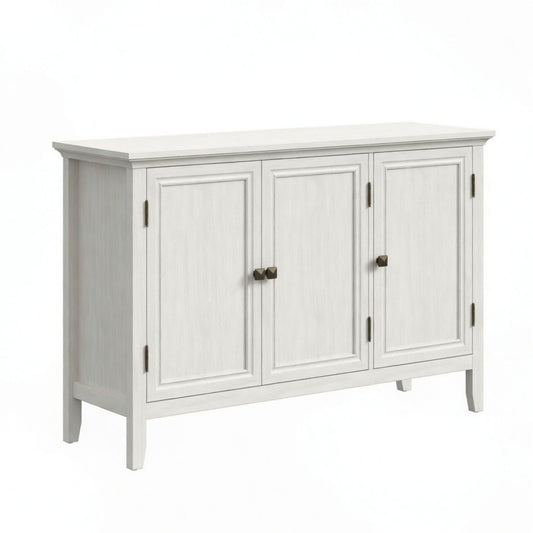 3 Door Buffet Cabinet With Adjustable Shelves - Matte White / Grayish