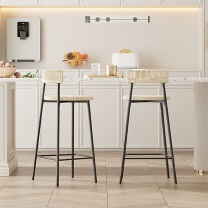 Boho Style Handwoven Paper Rope Counter Stools (Set of 2) - Creamy White