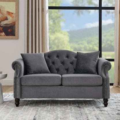 2 Seater Chesterfield Sofa With Rolled Arms And Nailhead Trim For Living Room