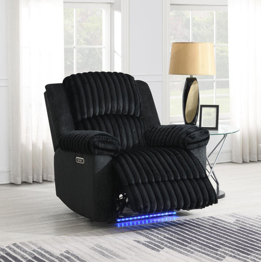 U161 - Corduroy Power LED Reclining Chair - Black
