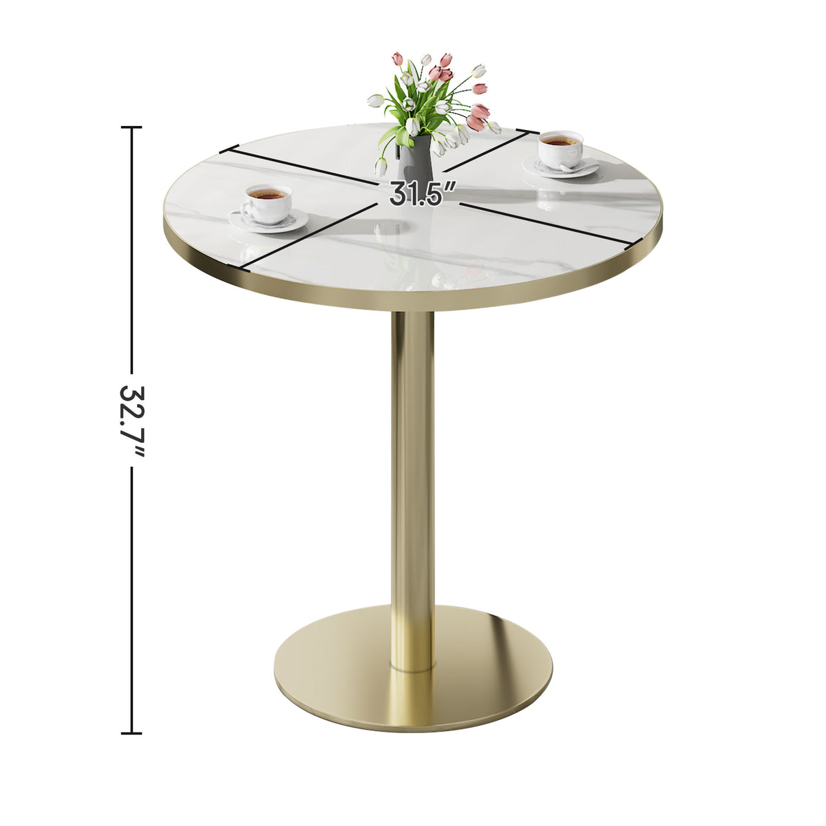 Round Bistro Table - Gold / White
