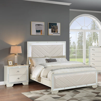 3 Piece Bedroom Contemporary Set, Bed With LED Lights And 2 Nightstands