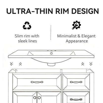 Basin Sink With 2" Thick Rim, Triple Faucet Holes, Sink Only