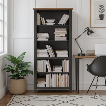 High 5 Shelf Bookcase - Black / Whiskey