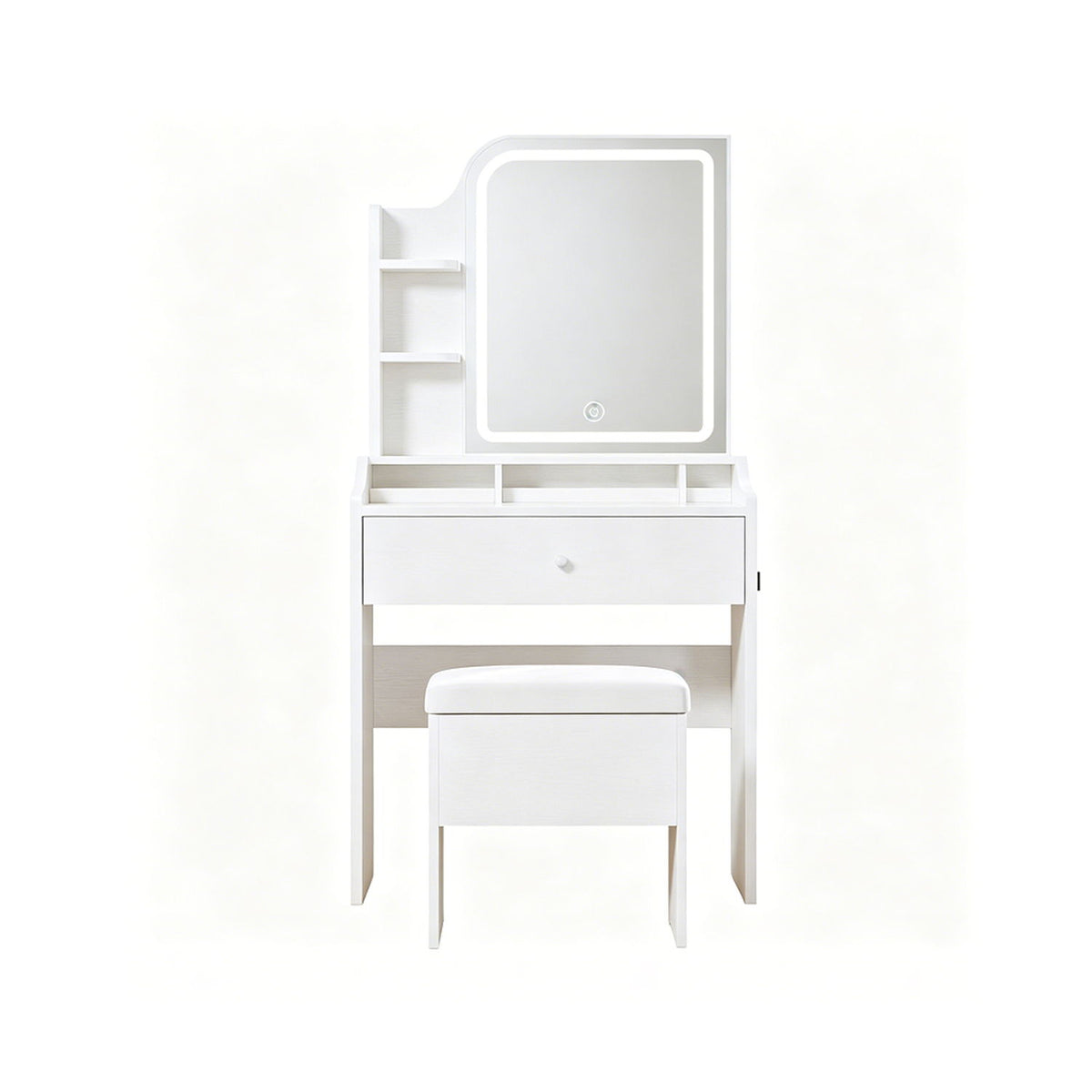 Smart LED Mirror Vanity Set With Storage For Bedrooms - Cream White