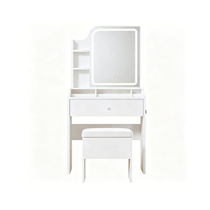 Smart LED Mirror Vanity Set With Storage For Bedrooms - Cream White