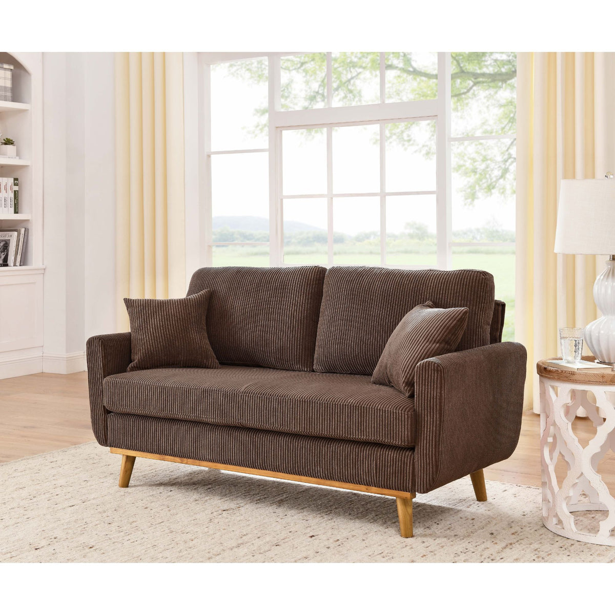 Upholstered Loveseat With Arms And Pillows