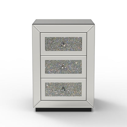 3 Drawer Nightstand With Glass Accents, Bedside Table For Bedroom - Silver