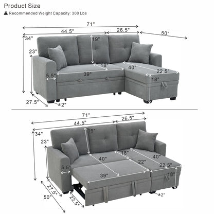 Sleeper Sectional With Pull Out Bed, Reversible Chaise