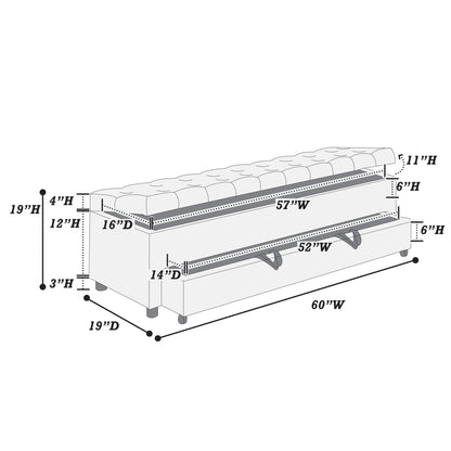 Storage Ottoman With Tufted Seat And Underseat Drawer