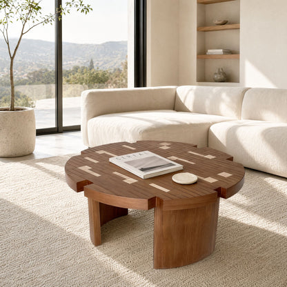 Round End Table For Living Room - Brown / Yellow