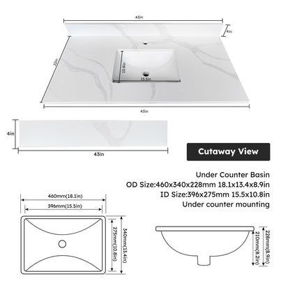 Bathroom Vanity Top With Undermount Single Bowl Sink