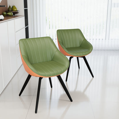 Medieval - Modern Kitchen Dining Chairs (Set of 2) With Black Metal Legs 360° Rotate - Green / Orange