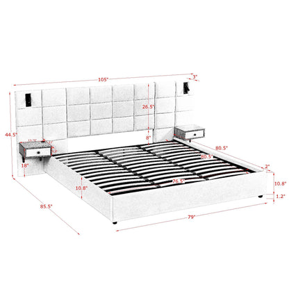 Upholstered Hydraulic Platform Bed With Storage Shelves, Reading Lamps, USB Port