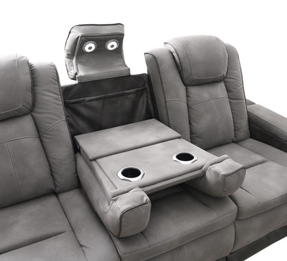 U77 - Power Reclining Sofa With Power Headrest, Reading Light, Magzine Pocket, Storage Arms / USB And Wireless Charger - Slate