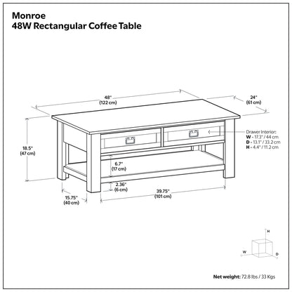 Monroe - Rectangular Coffee Table With Drawers - Brown