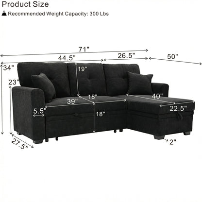 Sleeper Sectional With Pull Out Bed, Reversible Chaise