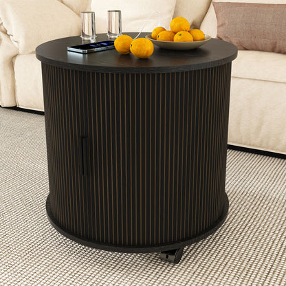 Cylinder Nightstand With Charging Station & Sliding Door