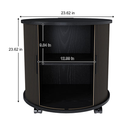 Cylinder Nightstand With Charging Station & Sliding Door