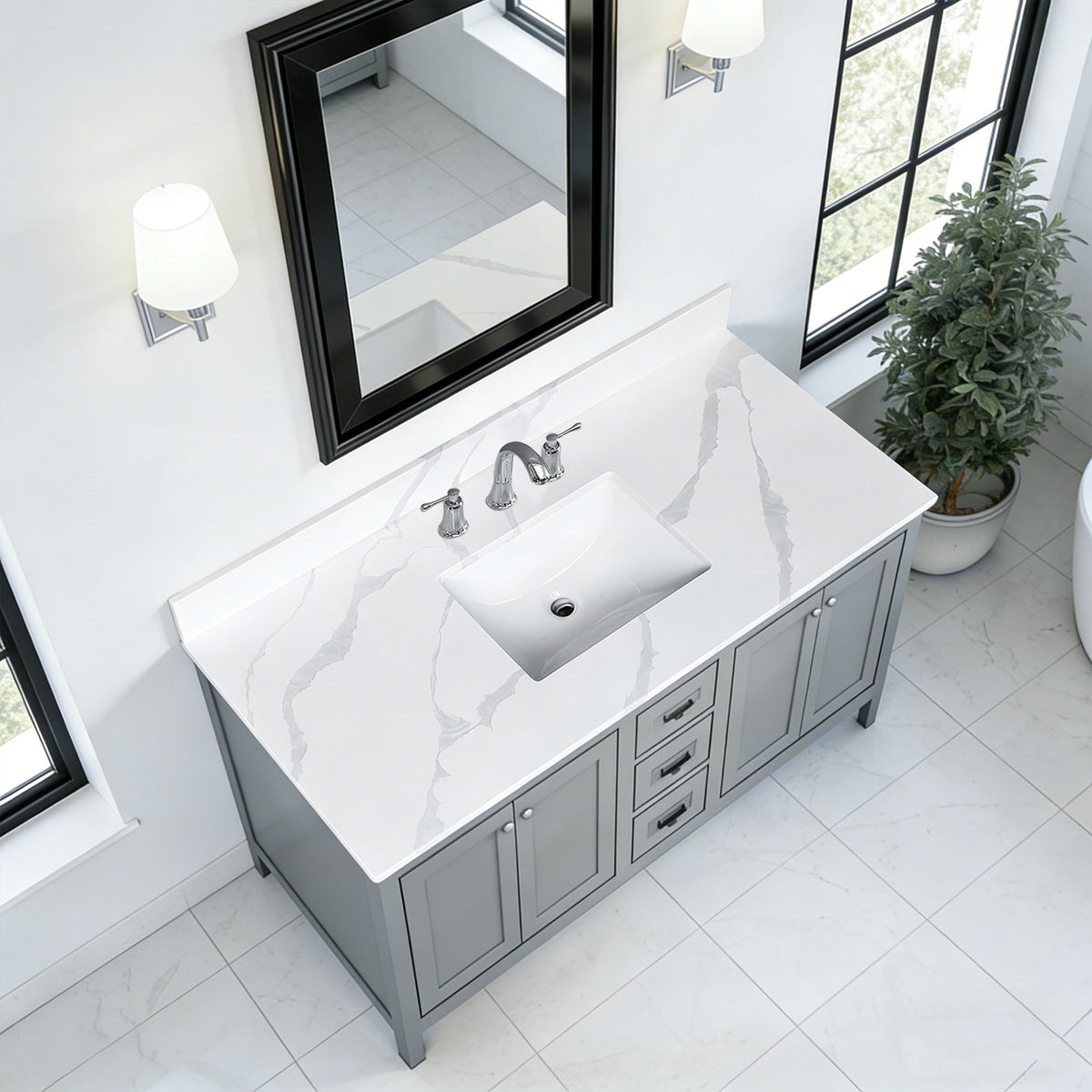 Bathroom Vanity Top With Undermount Sink, 3 Pre Drilled Holes