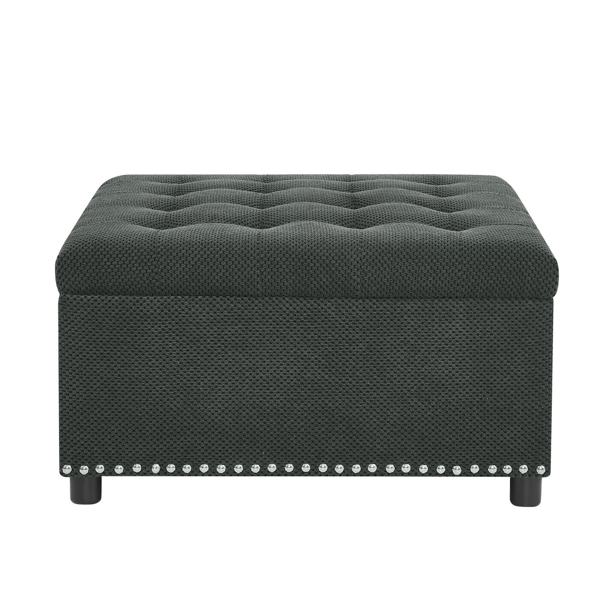 Square Tufted Storage Ottoman With Nailhead Trim