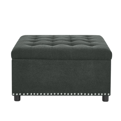 Square Tufted Storage Ottoman With Nailhead Trim