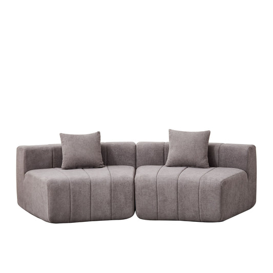 Curved Sectional Sofa With 2 Pillows For Living Room - Gray