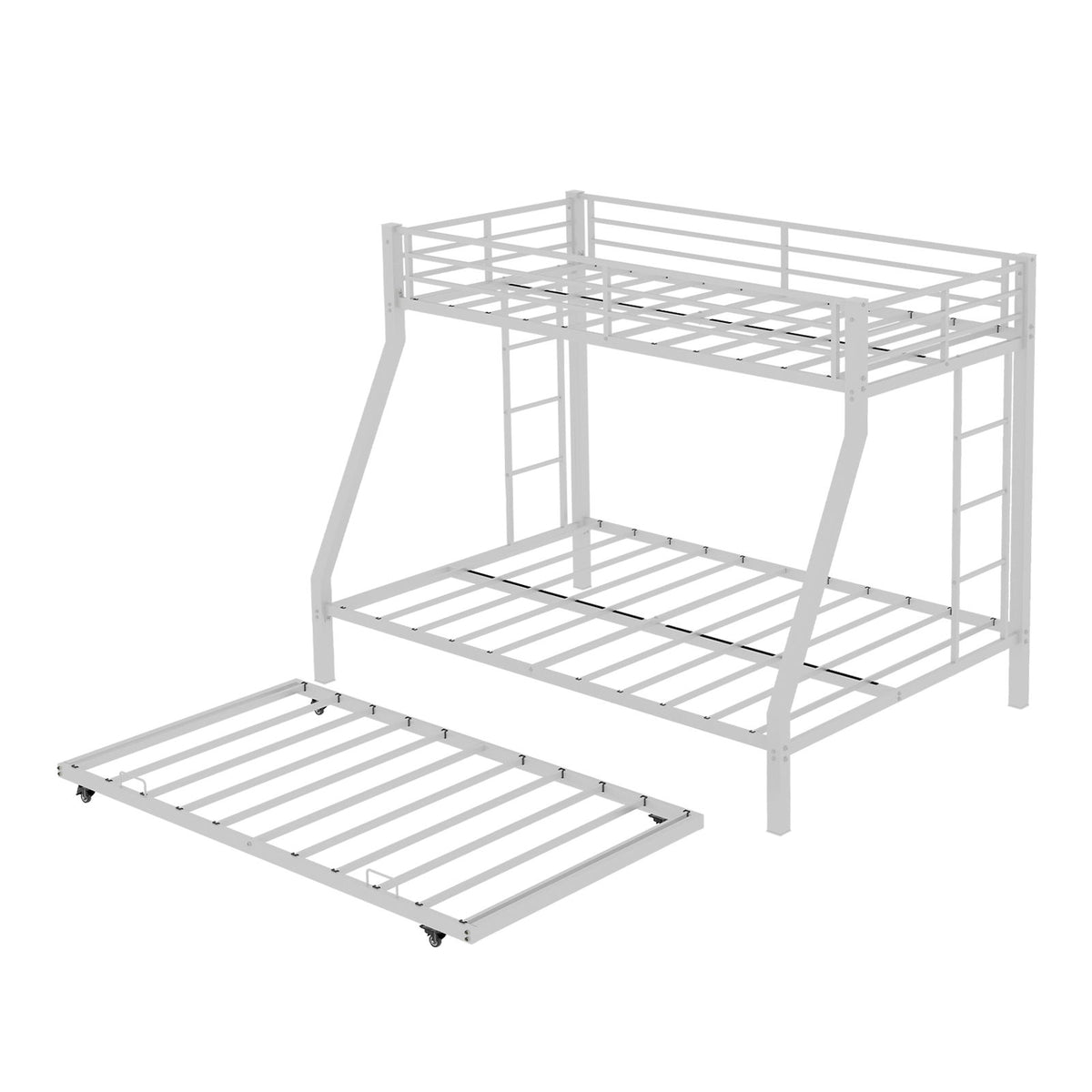 Bunk Bed For Kids, Convertible Frame With Ladders & Guardrail